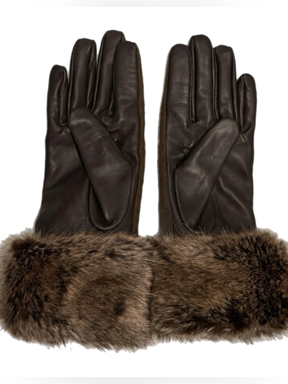 Barbour Women’s Ambush Wax Leather Gloves Brown Faux Fur Cuff Bougie Winter New